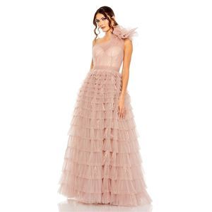 Elegant Pink Ruffled Evening Gown